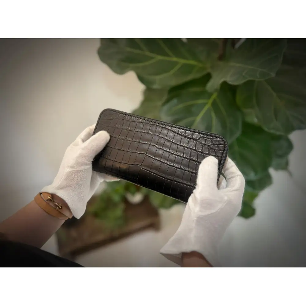 【極上】クロコダイルラウンドファスナー長財布 マットBLK