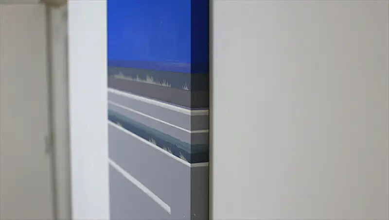 原画【彼女の家までの残りの道を歩いた】オリジナル風景画　キャンバス ペインティング　小田原出身在住イラストレーターの作品　心象風景　子供の頃見た風景　海　空　山 アート アート