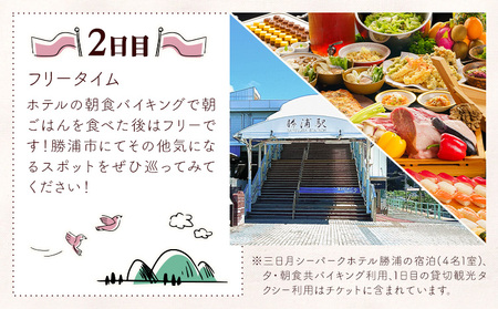 【平日・日曜日】勝浦「私のパワースポットめぐり」と 三日月シーパークホテル勝浦（1泊2日4名様）株式会社トラベル・ナビ《90日以内に出荷予定(土日祝除く)》千葉県 勝浦市 宿泊 パワースポット タクシー 天然温泉 自然【配送不可地域あり】