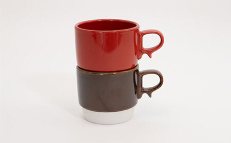 【波佐見焼】スタックスマグ 磁器（小）（レッド・ブラウン）2点セット 食器  マグカップ  ペア【藍染窯】[JC153] 波佐見焼