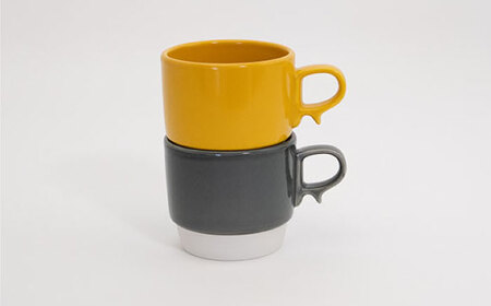 【波佐見焼】スタックスマグ 磁器（小）（イエロー・ダークグレー）2点セット 食器  マグカップ  ペア【藍染窯】[JC154] 波佐見焼