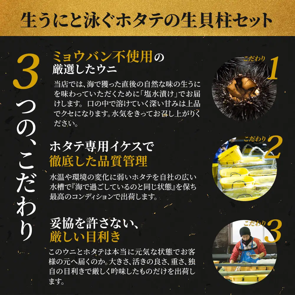 fn-39-017 ＜先行予約！＞ 生うに (150g) と泳ぐホタテの生貝柱 (貝柱8玉) セット 【令和8年5月上旬から7月下旬頃期間限定 お届け便】 ヤマキイチ商店