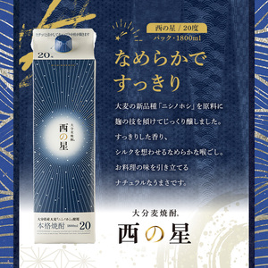 いいちこの推奨商品「西の星」地元麦100％の本格むぎ焼酎 THE USA Box/DX(計3.6L・1.8L×2本)酒 麦焼酎 三和酒類 20度 25度 飲み比べ 紙パック【114000302】【一般社団法人　地域商社USA】