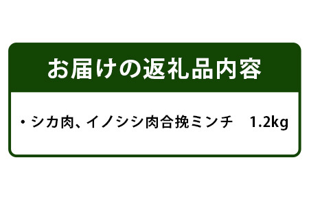【阿波地美栄(あわじびえ)】徳島県那賀町産シカ肉・イノシシ肉の合挽ミンチ 1.2kg［徳島 那賀 国産 徳島県産 ジビエ ジビエ肉 しか シカ 鹿 しか肉 シカ肉 鹿肉 いのしし イノシシ 猪 いのしし肉 イノシシ肉 猪肉 無添加 合挽ミンチ 合い挽きミンチ 生ミンチ ミンチ ハンバーグ そぼろ 麻婆豆腐 料理 便利 冷凍 母の日 父の日 お中元 お歳暮 プレゼント 贈物］【NS-5】