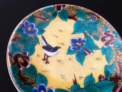 九谷焼　3.2号皿揃　吉田屋椿に鳥 （5枚セット）a01 工芸品 