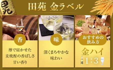 JSR-806 【定期便】音楽仕込み 麦焼酎 田苑 金ラベル 1800ml 計18本（6本×3か月） 25度 田苑酒造