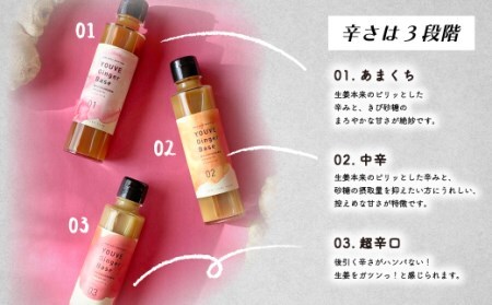 生姜好きさんにオススメ！ 濃厚 しょうがシロップ 3種セット【あまくち・中辛・超辛口】国産 生姜シロップ 自家製 生姜 しょうが ショウガ ジンジャー シロップ ドリンク 調味料 高知 四万十 四万十市 しまんと 産地直送 25-759