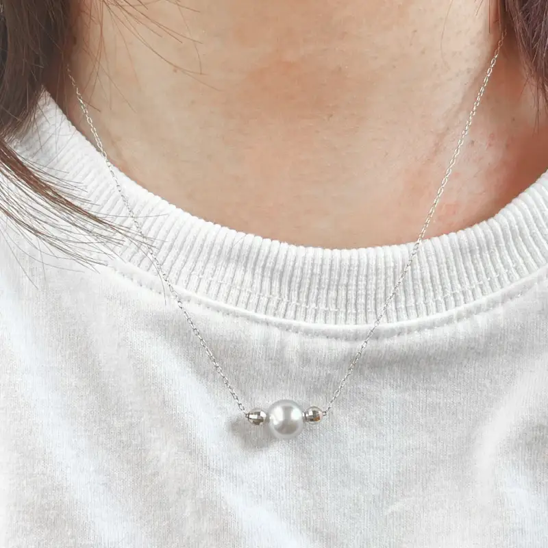 S085-372_8.5mm - 9mm ネックレス あこや 真珠 ナチュラルカラー 1粒 ネックレス ペンダント K18 珍珠 シリコン入りミラーボール 【K18WG】