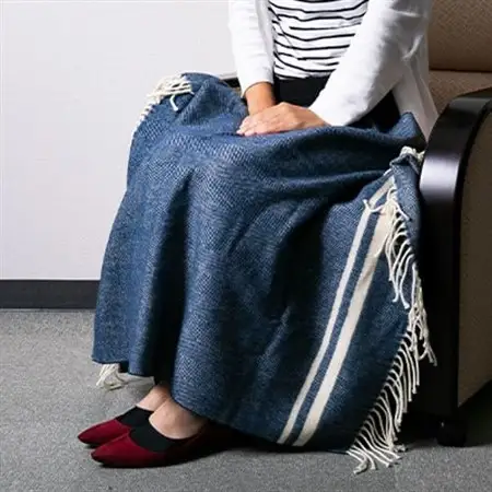 ウールひざ掛け　70cm×120cm(房込み)　ブルー【1410470】