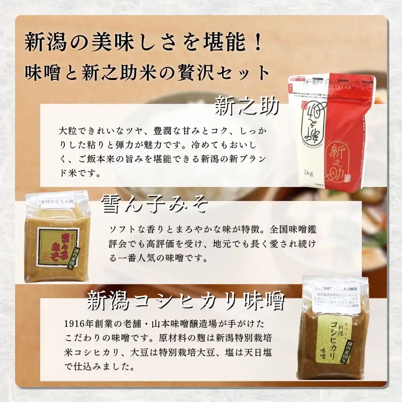 味噌 2種と新之助米のセット みそ 山本味噌