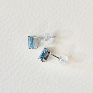 【ジュエリー】Pt900 プラチナ ブルートパーズ 一粒石 ピアス スクエアカット 6mm 保証書付 SIA-3233