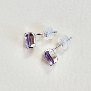 【ジュエリー】Pt900 プラチナ アメシスト 一粒石 ピアス スクエアカット 6mm 保証書付 SIA-3321