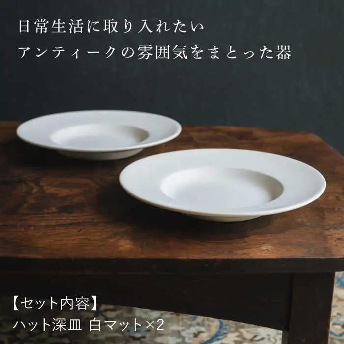 【波佐見焼】ハット深皿 白マット釉 2枚セット 食器 皿【イロドリ】[KE44] 波佐見焼