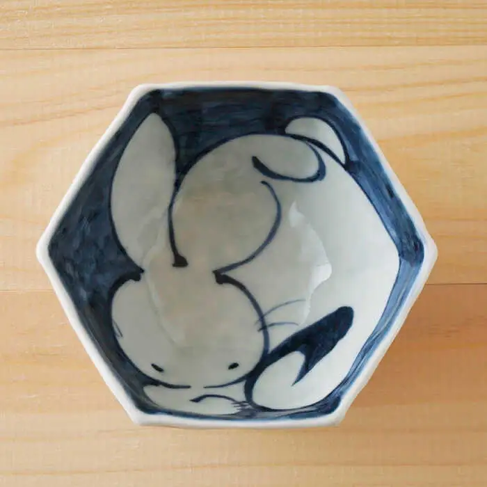 【波佐見焼】赤絵うさぎ 六角小鉢（六角茶付）3個セット 食器 皿【陶もと】[PE34] 波佐見焼