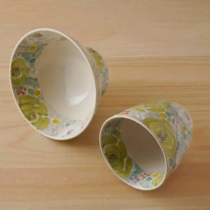 【波佐見焼】花やか 茶碗・コップ（緑）セット 食器【陶もと】[PE40] 波佐見焼