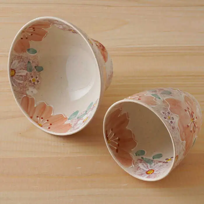 【波佐見焼】花やか 茶椀・コップ（赤）セット 食器【陶もと】[PE41] 波佐見焼
