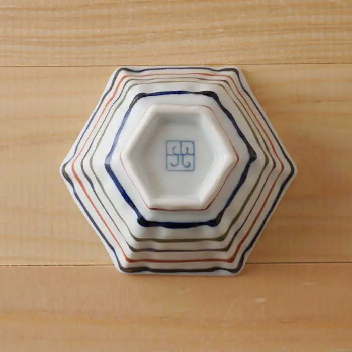 【波佐見焼】三色コマ筋 六角小付（六角仙茶）5個セット 食器【陶もと】[PE48] 波佐見焼