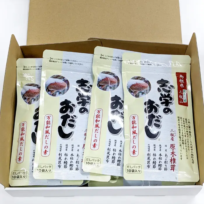 「志学のおだし」親三瓶セット【出汁パック 50袋入り 2個 10袋入り 4個 出汁 だし 原木椎茸 しいたけ 贅沢 万能和風 調味料 だしの素 出汁の素 だしパック 島根県 大田市】