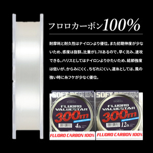 バスフィッシングラインセット（フロロ）　ラインセット フロロ バリュースターソフト 300ｍ 4LB 1号 12LB 3号 各1個 癖がつきにくい 扱いやすい ソフトタイプ 100ｍ毎 残シール ライトリグ用 巻物用  ポリフッ化ビニリデン フィッシング 釣り 道具 DO-0001