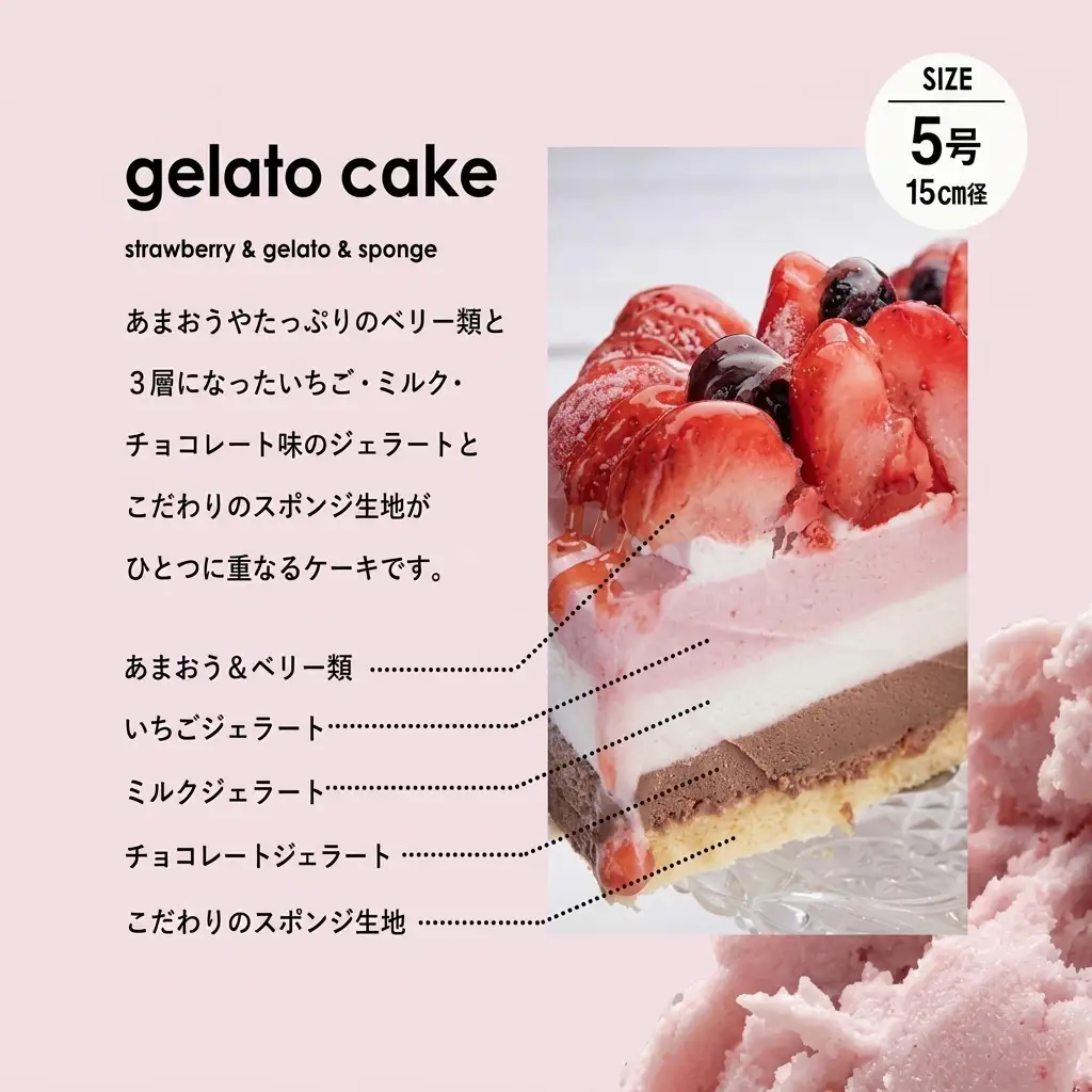 あまおう苺ゴロゴロジェラートアイスケーキ 1個（5号 15cm径）アイスケーキ