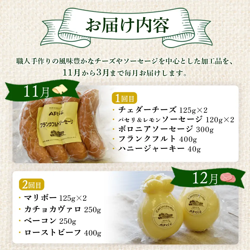 【数量限定】【定期便：全5回】 職人手作りチーズ・ソーセージ定期便 後期（全18種）【1700401】