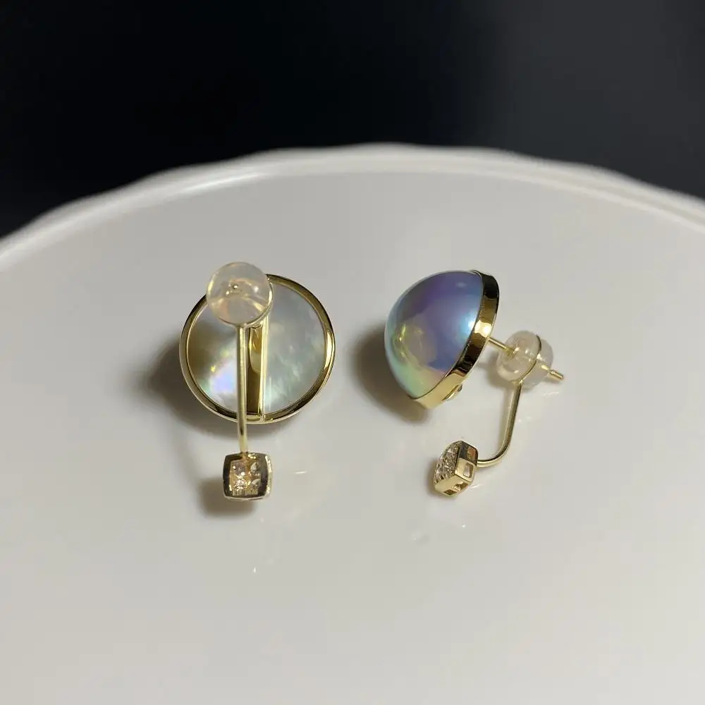 【奄美パール】奄美の輝き®×虹珠　マベ真珠 13mm K18イエローゴールド巻ピアス2138【限定一点】