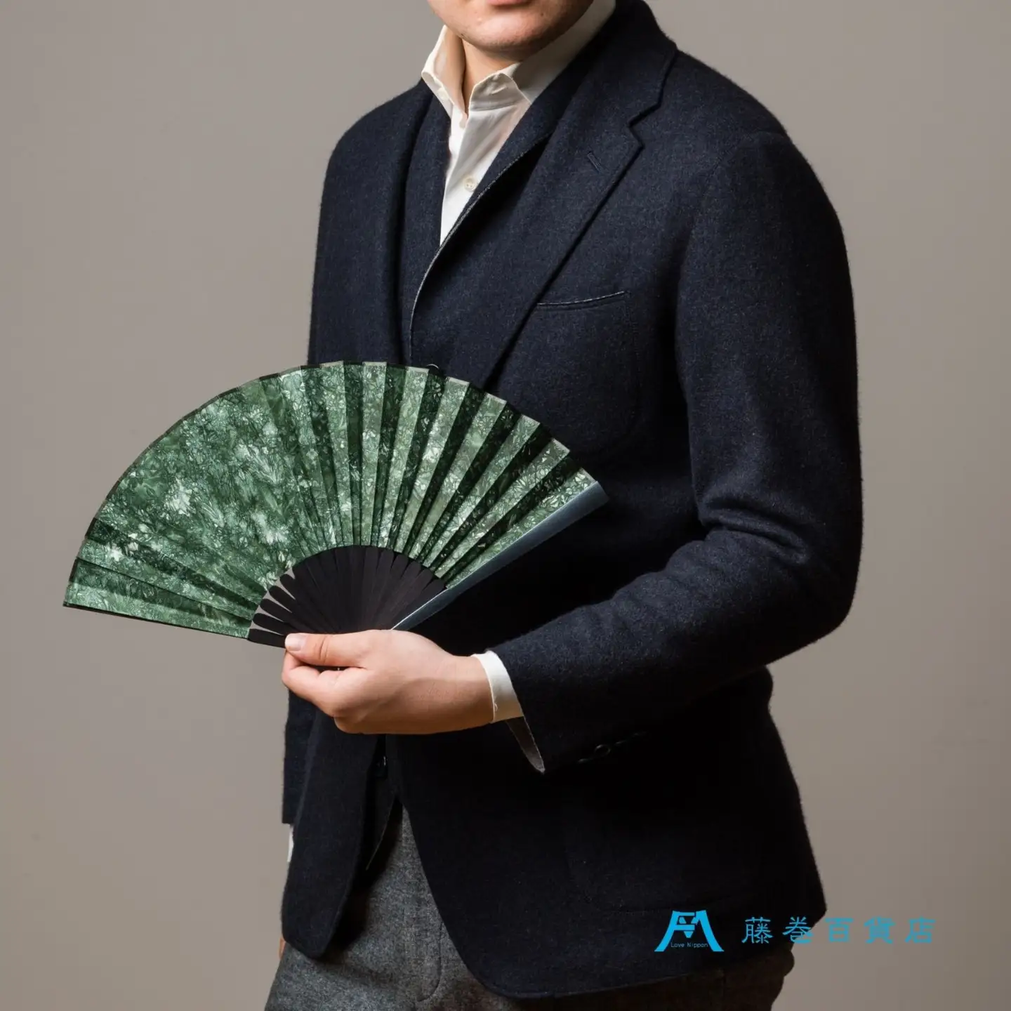藤巻百貨店別注 創業300年白竹堂×伝統工芸士重野泰正 鹿革（ディアスキン）京鹿の子絞り扇子【グリーン】