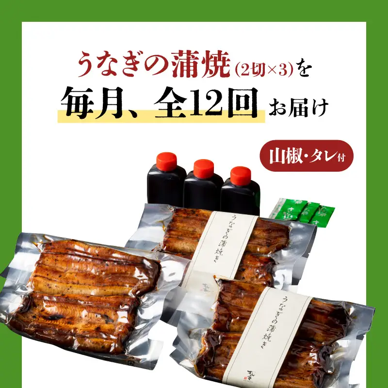 【全12回定期便】うなぎ料理専門店「松重（まつじゅう）」並/うなぎ蒲焼2切（1尾）×3パック K019-T03_c 定期 鰻 たれ