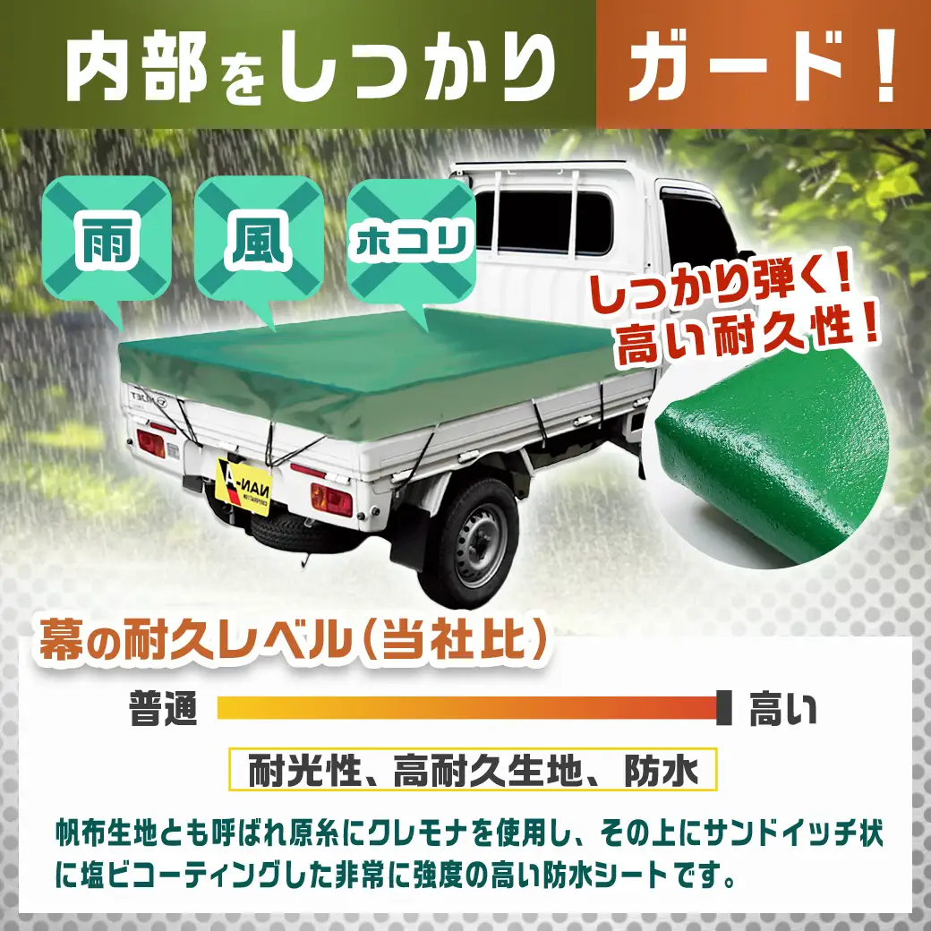 トラックシート TS-10 KL(エステルグリーン)≪軽トラック用≫〔16-J406〕_(都城市) 防水機能 強度抜群 軽トラック用 ゴムバンド付 断熱 保冷機能 耐久性 エステル帆布生地
