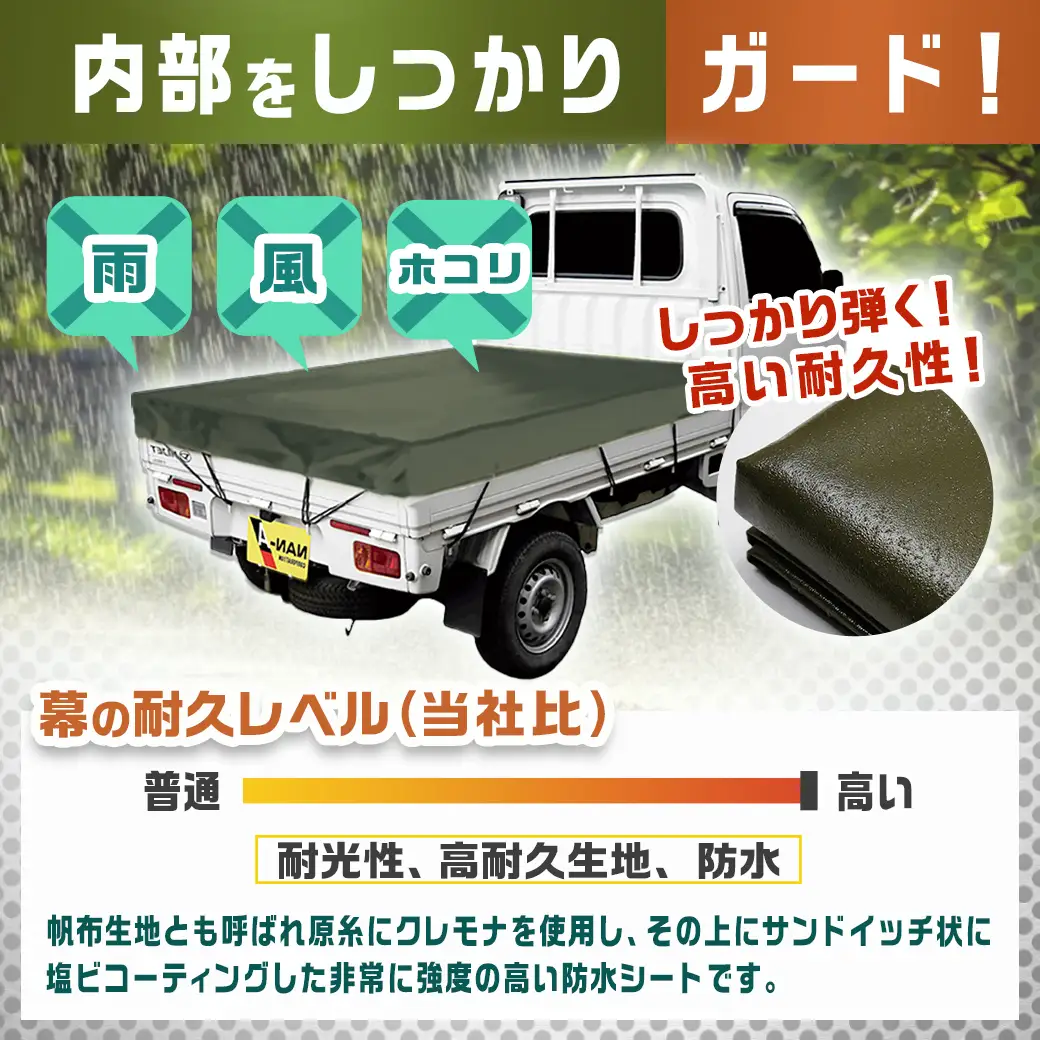 トラックシート TS-10 OD(オリーブグリーン)≪軽トラック用≫〔16-J407〕_(都城市) 防水機能 強度抜群 軽トラック用 ゴムバンド付 断熱 保冷機能 耐久性 エステル帆布生地