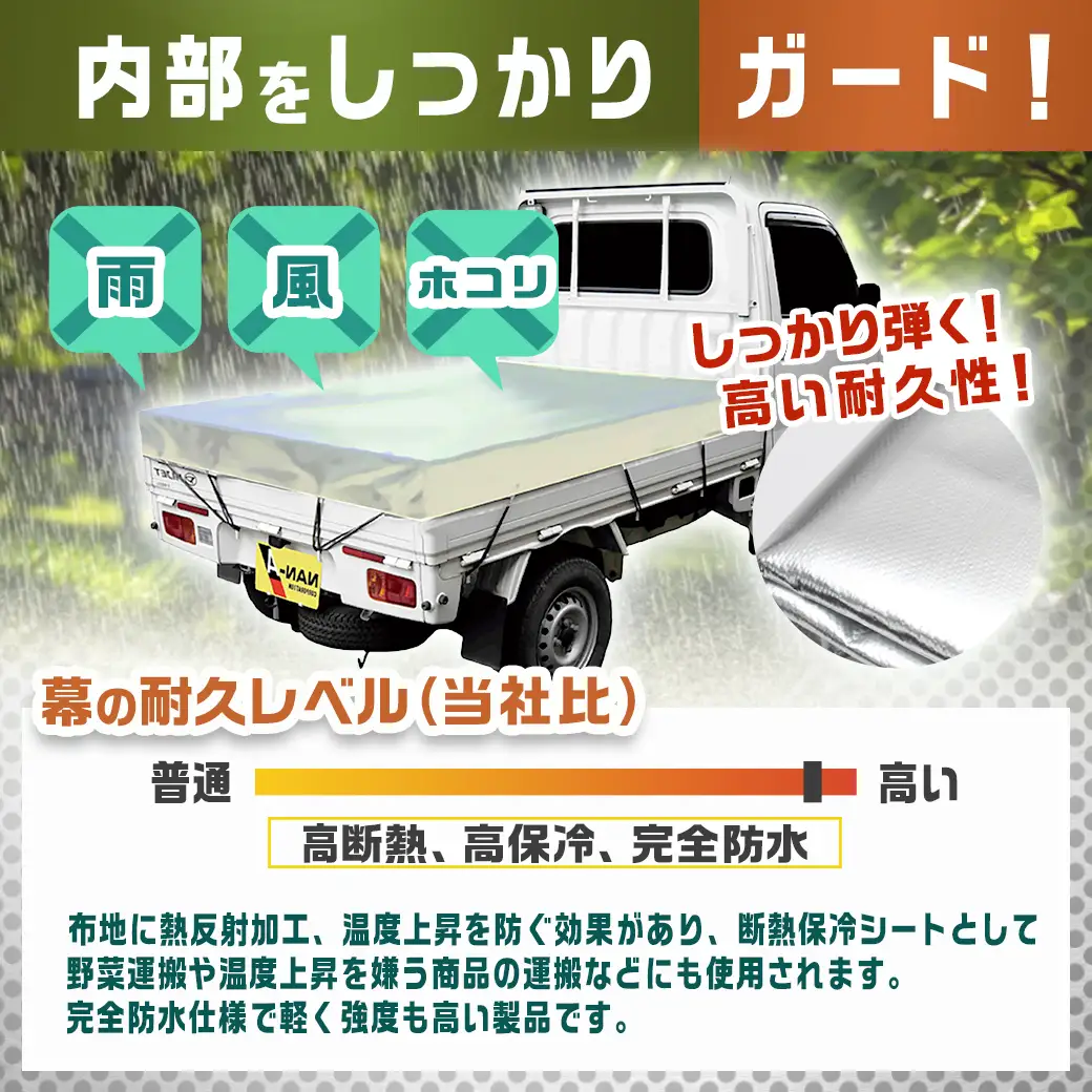 トラックシート TS-10 SW(シルバーホワイト)≪軽トラック用≫〔23-J402〕_(都城市) 防水機能 強度抜群 軽トラック用 ゴムバンド付 断熱 保冷機能 耐久性 ポリエステル生地