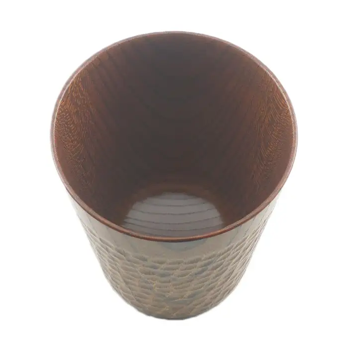 木工房矢吹のケヤキカップA( 彫刻入り 無垢 木製 コップ 漆 欅 )＜085-030＞