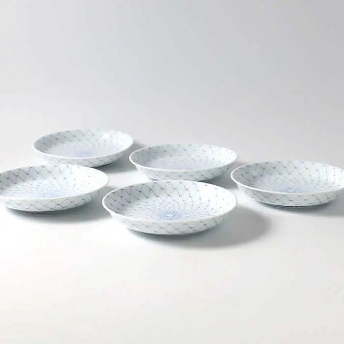 【波佐見焼】網絵（あみえ）13cmプレート 和皿 網模様  5枚セット 食器 皿【福田陶器店】[PA323] 波佐見焼