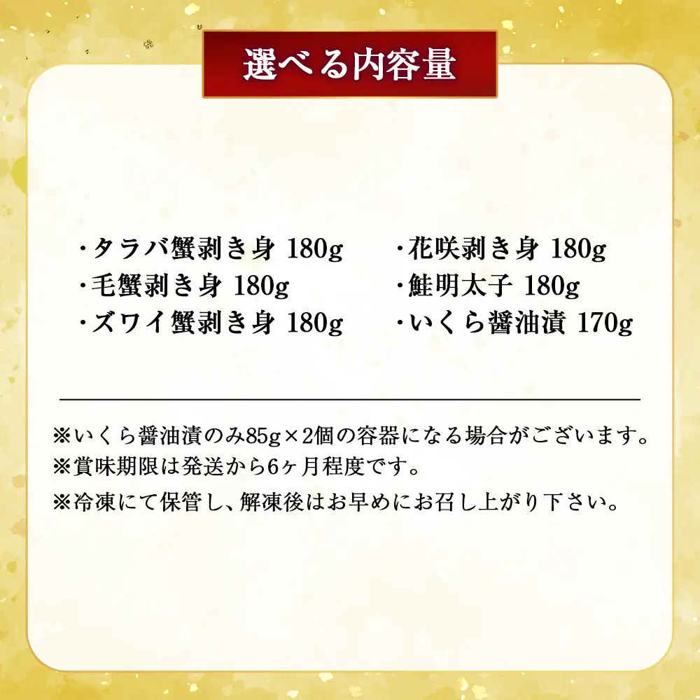 4大蟹剥き身海鮮丼セット!タラバ､毛蟹､ズワイ､花咲､鮭明太子､各180g､いくら?油漬170g ふるさと納税 蟹 かに たらば ずわい かに 毛がに カニ セット 魚卵 むき身 食べ比べ 北海道 釧路 F4F-3312