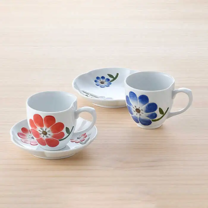 【波佐見焼】フラワー カップ＆ソーサー ペアセット 食器 皿 マグカップ【松幸陶芸】[HB49] 波佐見焼