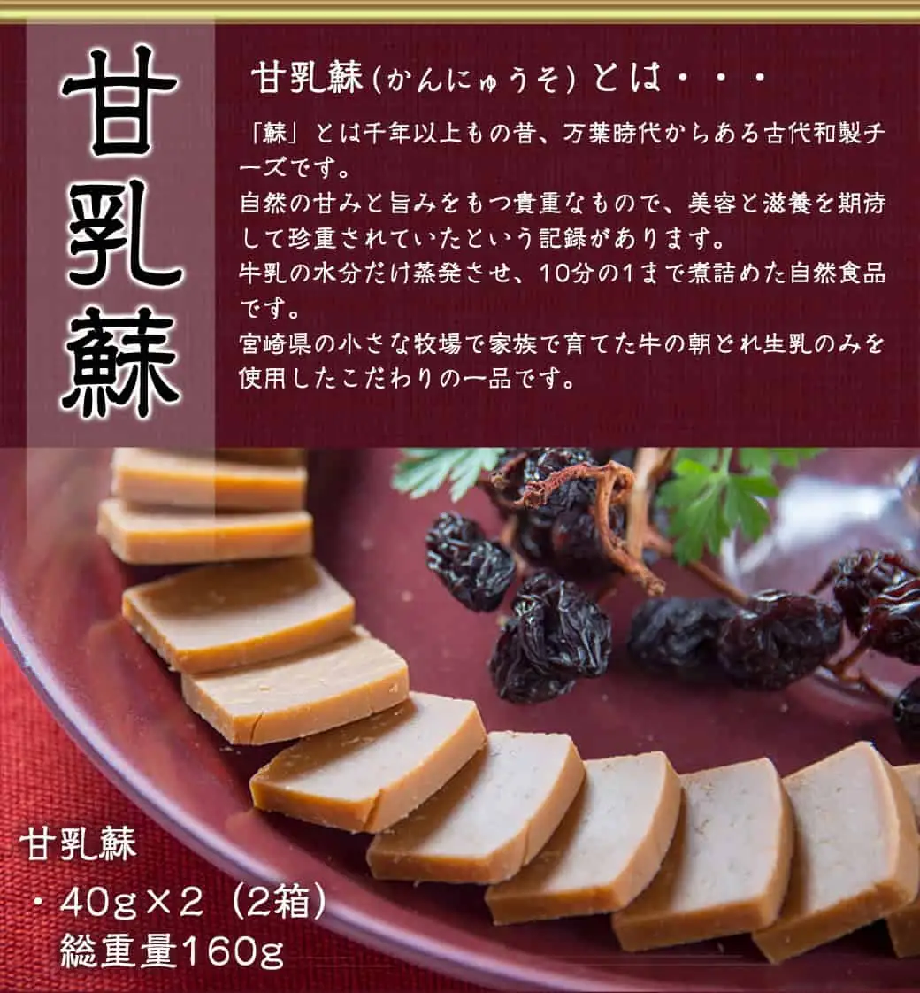 幻の古代和製チーズ甘乳蘇〔AA-70-001〕_(都城市) 自然食品 古代和製チーズ 40g×2 2箱 計160g 伝統の珍味 新鮮牛乳の水分だけ蒸発 天然の健康食品 牛乳の成分をそのまま10分の1まで煮詰めて凝縮