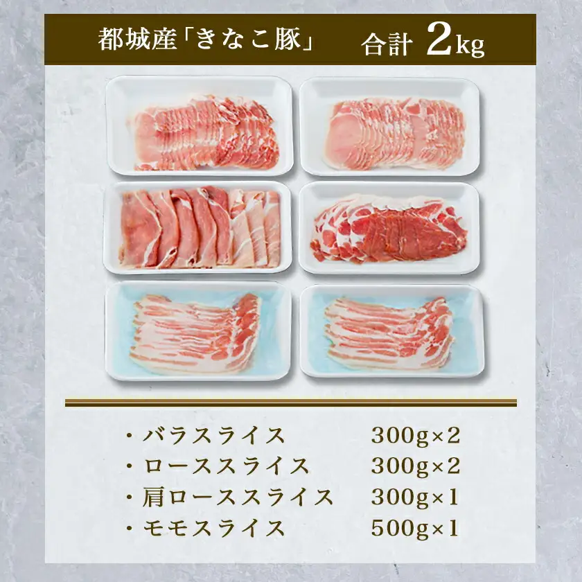 「きなこ豚」スライス2kgセット〔18-12-007〕_(都城市) 豚バラスライス 豚ローススライス 肩ローススライス 豚モモスライス 薄切り肉 やわらかい 安心安全 国産 九州産 宮崎県産