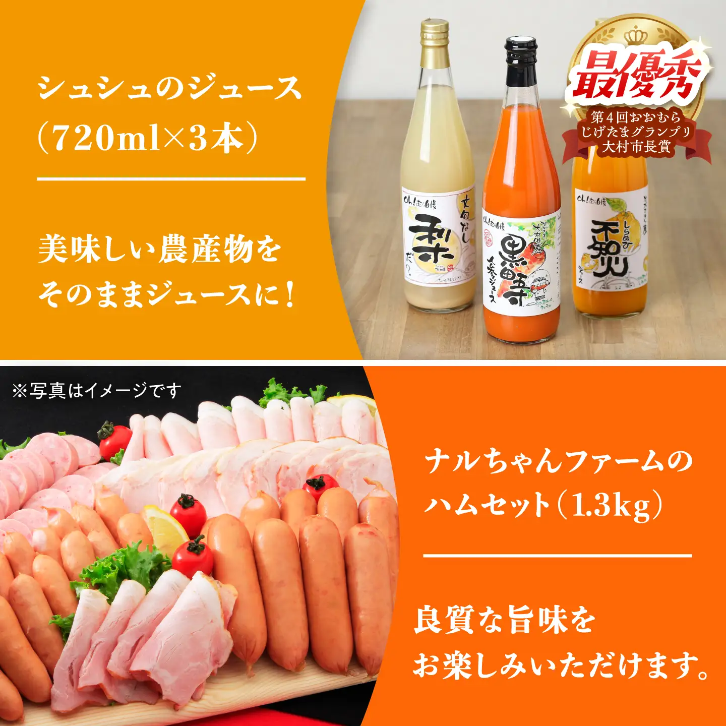 【4回定期便】シュシュのいろいろお試しコース（ハムセット・ジュース・プリン・ジェラート） / スイーツ すいーつ スイーツ定期便 プリン ぷりん ジュース アイス あいす アイスクリーム あいすくりーむ ジェラート じぇらーと 豚肉 ロースハム ハム はむ ウインナー ういんなー フランク 小分け / 大村市 / おおむら夢ファームシュシュ[ACAA069]