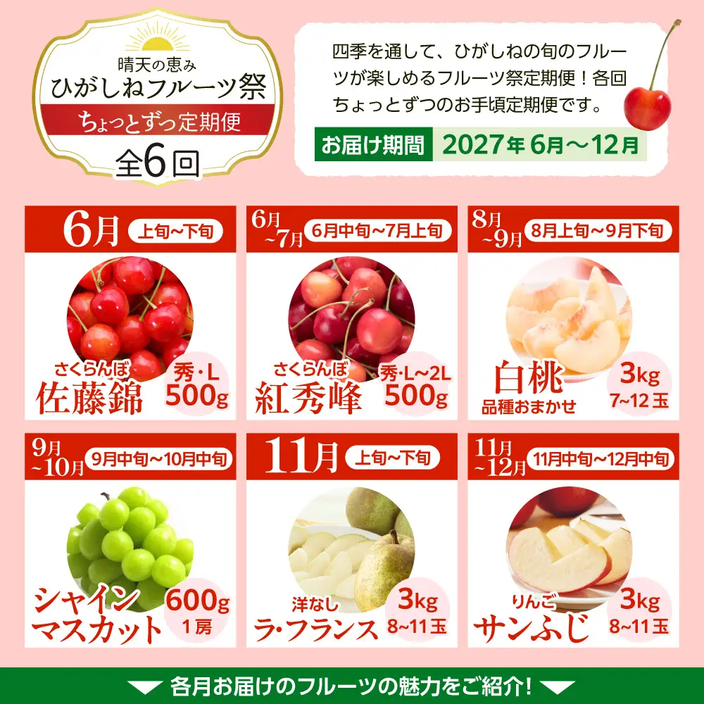 2027年産 全6回 定期便 ひがしねフルーツ祭 ちょっとずつ 定期便