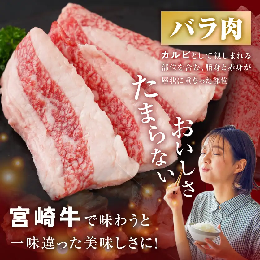 宮崎牛バラ焼肉1kg(真空)〔17-8903〕_(都城市) 牛肉 牛バラ焼肉用カット肉(500グラム×2袋) 合計1キロ 肉質等級 4等級・5等級 バラ 宮崎牛 真空