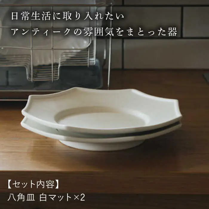 【波佐見焼】八角皿 白マット釉 2枚セット 食器 皿【イロドリ】[KE56] 波佐見焼