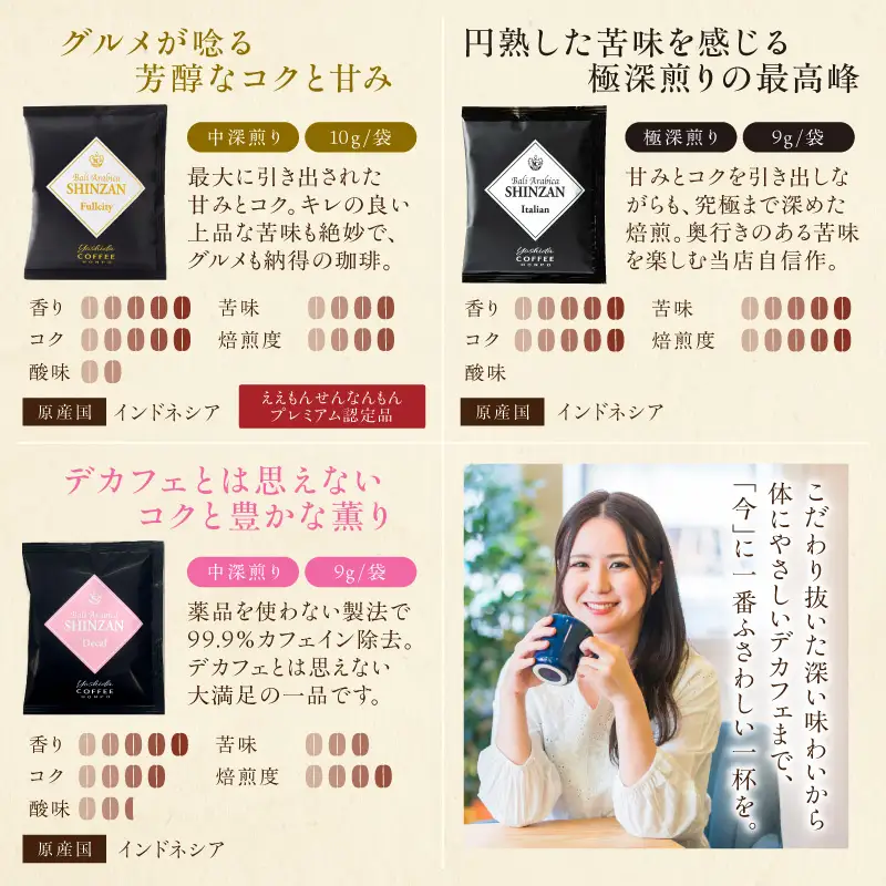 【吉田珈琲本舗】バリ・アラビカ神山 ドリップコーヒー 3種30袋【010D-124】