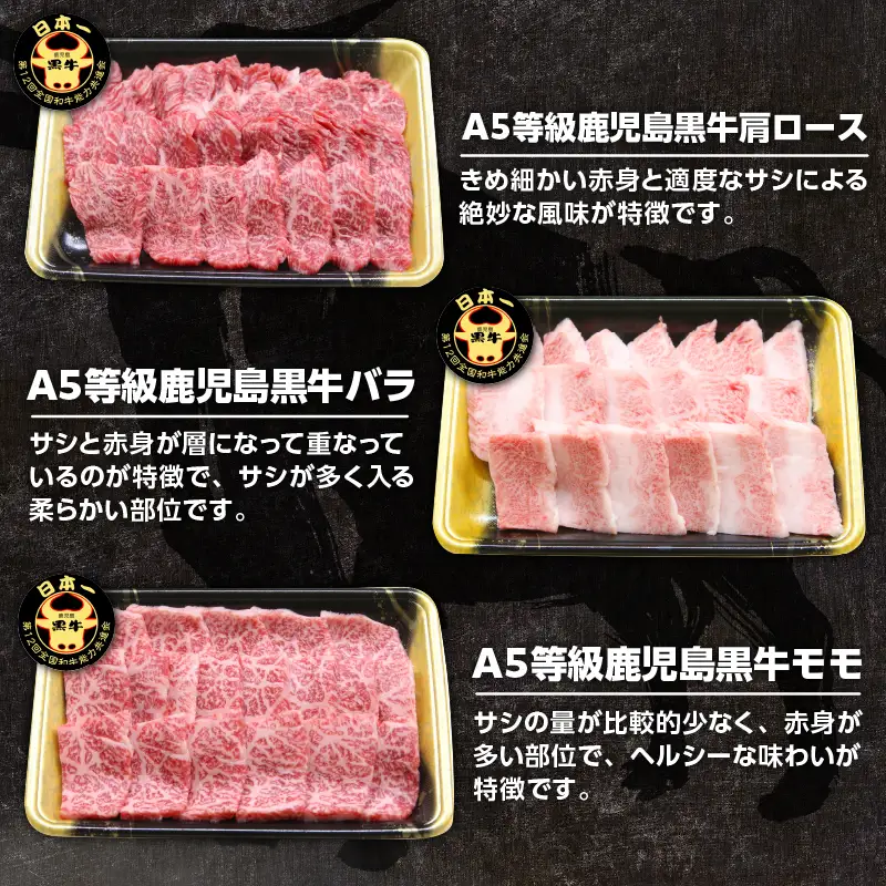「 JA の お肉屋さん 」A5等級！鹿児島黒牛 焼肉セット（ 計900g ） K234-001 肉 牛肉 冷凍