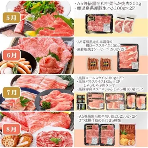 定期便(12回配送)枕崎お楽しみ便(A5等級黒毛和牛・黒豚・黒豚加工品・さつまあげ等)JJ-6003_肉 お肉 牛肉 すきやき すき焼き しゃぶしゃぶ 焼肉 霜降り ハンバーグ サーロイン ステーキ さつま揚げ_【配送不可地域：離島】【1166754】