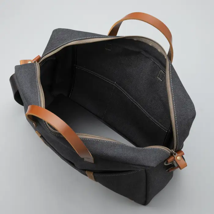 【J-198】ｋｉｉ工房　帆布かばん　ニューボストンバッグ　先染め黒 【高島屋選定品】