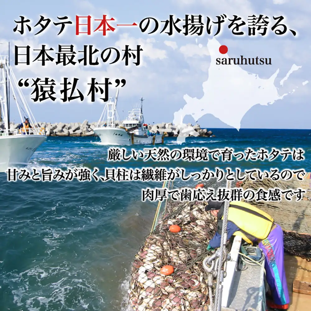 とれたてを急速冷凍北海道猿払産　冷凍ホタテ貝柱4Sサイズ　1kg（51~60玉）【0104609】