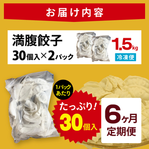 【6ヶ月定期便】満腹餃子 リピーター続出！ボリューム満点！60個（1.5kg ）×6回老舗 大容量 国産 焼き餃子 冷凍 ぎょうざ ギョーザ 冷凍餃子 簡単調理 惣菜 おかず おつまみ スタミナ 高評価 水戸市 茨城県（EJ-18）