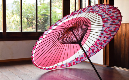 【岐阜和傘】蛇の目傘 三日月（ピンク×紫陽花） かさ 手作り 46本骨 岐阜市 [ANBY011]