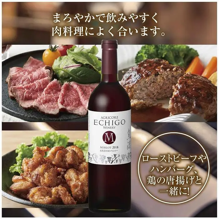 越後ワイン メルロー 赤 750ml アグリコア  越後ワイナリー  南魚沼市産メルロー使用 辛口 ミディアムボディ アルコール度数 12% 国産ワイン 魚沼ワイン わいん 送料無料 新潟県 南魚沼市