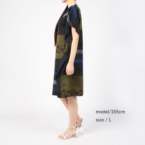【限定】STYLE＊MEISEN 四角重ね柄シルクワンピース（BLACK）/ M F7Z-307